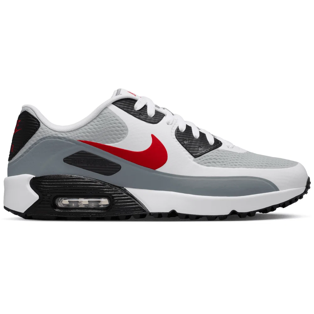 Nike Air Max 90G Golf Shoes (White/Fire Red/Light Smoke Grey)