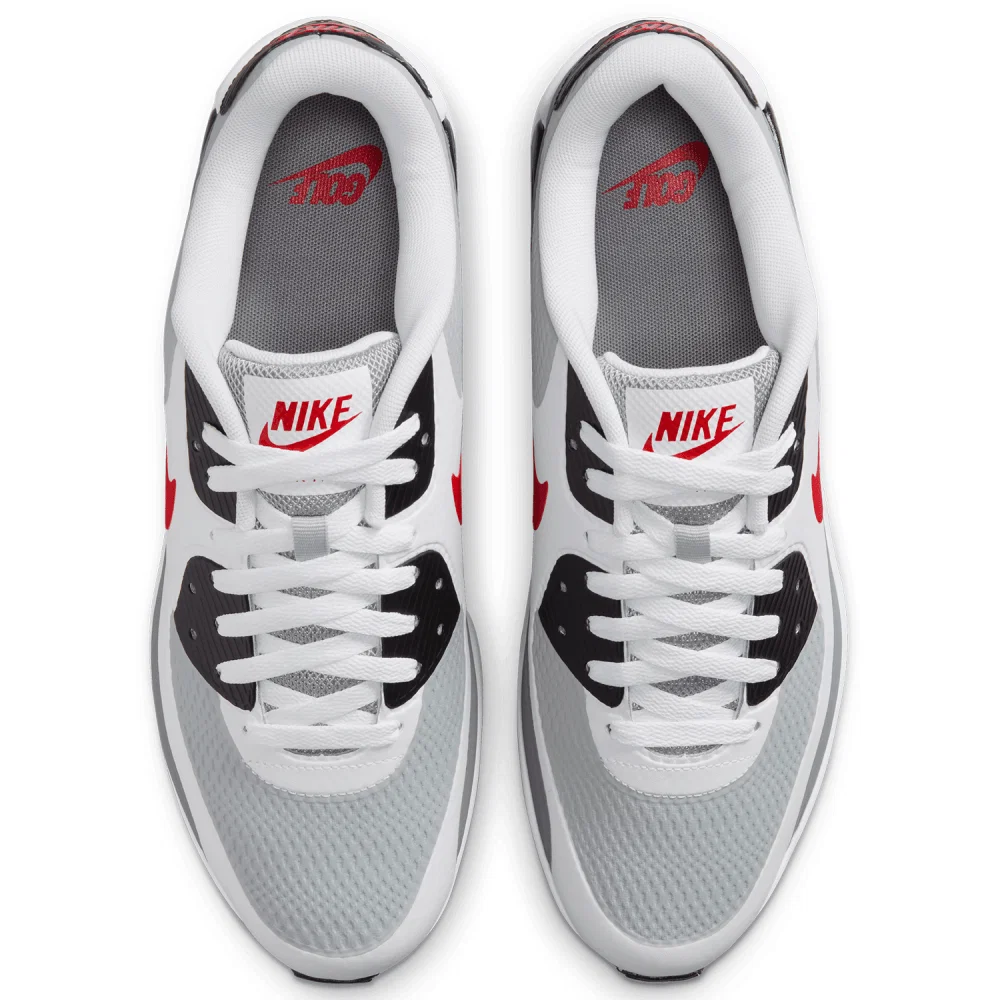 Nike Air Max 90G Golf Shoes (White/Fire Red/Light Smoke Grey)