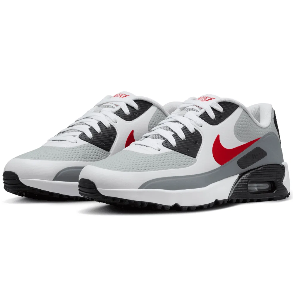 Nike Air Max 90G Golf Shoes (White/Fire Red/Light Smoke Grey)