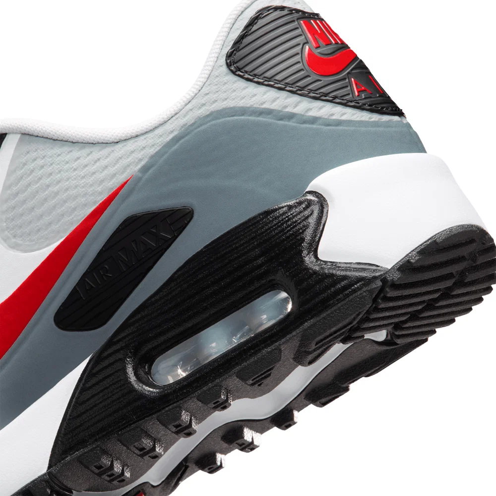 Nike Air Max 90G Golf Shoes (White/Fire Red/Light Smoke Grey)